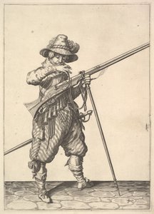 Un soldat soufflant sur une allumette, de la série des Mousquetaires, planche 40, dans Wapenhandelinghe van Ro...