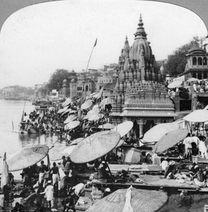 Un temple et des ghats sur le Gange à Bénarès Varanasi, Inde, années 1900 - Unbekannt
