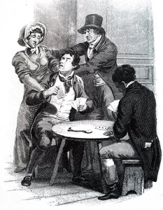 Une femme essayant de retirer son mari de la table de jeu