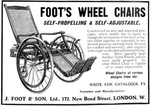 Publicité pour les fauteuils roulants Foots, 1910