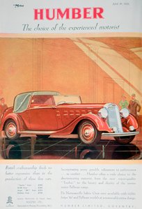 Publicité pour les voitures Humber, 1935