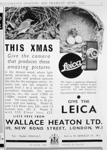 Publicité pour les appareils photo Leica vendus par Wallace Heaton Ltd, New Bond Street, Londres, 1933