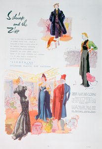 Publicité pour les fermetures éclair en plastique coloré Lightning par ICI, 1937