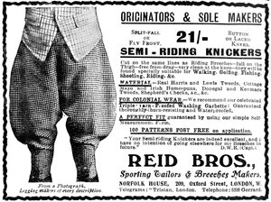 Publicité pour Reid Bros, tailleurs sportifs et fabricants de culottes