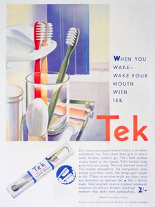 Publicité pour les brosses à dents Tek, par Johnson et Johnson, 1931