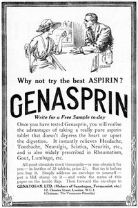 Publicité pour Genasprin, une marque déposée du médicament Aspirin, 1919 - Unbekannt