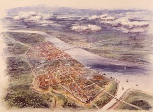 Vue aérienne de Londinium Londres depuis le nord-ouest, 2ème siècle