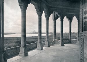 Agra. Balcon de la Tour de Jasmin, montrant le Taj, vers 1910