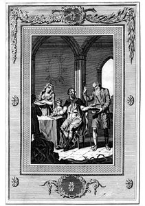 Alfred le Grand partageant son pain avec un pauvre pèlerin, 9ème siècle, 1772