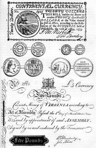 Pièces et billets américains, 17e-18e siècle, vers 1880