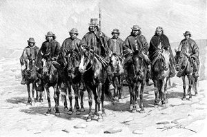 Un chef mapuche araucanien et son personnel, Chili-Argentine, 1895