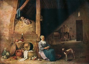 Une vieille femme épluchant des poires, vers 1640