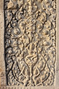 Angkor Wat, Détail sculpté sur le mur. Fleurs, Siem Reap, Cambodge - Unbekannt
