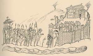 Guerriers anglo-saxons approchant un fort, 1908