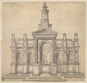 Tabernacle en forme architecturale avec un saint et quatre putti, vers 1530-49 - Unbekannt