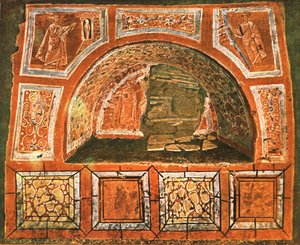 Arcosolium dans la catacombe de Domitilla sur la Via Ardeatina, Rome, Italie, 1928