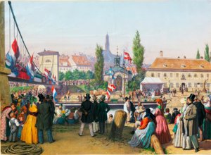 Arrivée du bateau à vapeur à la station sur le canal du Danube, Vienne, 1845