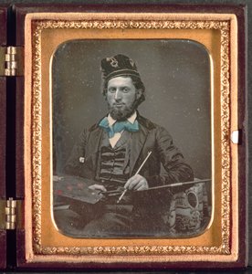 Artiste avec sa palette et ses pinceaux, vers 1850
