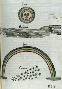 Astronomie XVIe siècle: le halo du soleil, la voie lactée, un arc-en-ciel et une comète