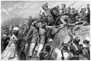 Attaque des mutins sur la batterie de Redan à Lucknow, 30 juillet 1857, vers 1860