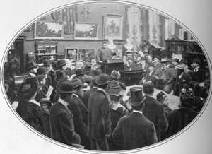 Vente aux enchères en cours chez Phillips, commissaires-priseurs, Londres, vers 1901