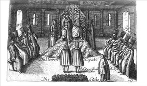 Audience avec Ivan V, Pierre I et Sophia Alekseyevna de Georg Adam Schleissing Derer beyden Czaaren in Reussland..., 1693