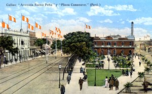 Avenida Saenz Pena et Plaza Casanave, Callao, Pérou, vers 1900