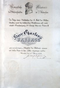 Diplôme de Babbage de la Konigliche Akademie der Wissenschaften München - Unbekannt