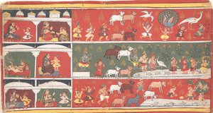 Bakasura, le démon grue, arrive à Brindavan... un Bhagavata Purana dispersé..., vers 1700
