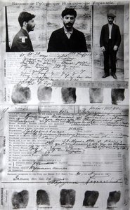Formulaire de police de Bakou pour le criminel politique J. Jugashvili Staline, 1910