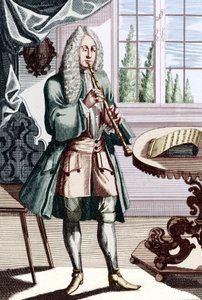 Musicien de hautbois baroque, légende - Homme jouant du hautbois (ou hautbois) qui est un ancien hautbois Gravure de J C Weigel (1661-1726) de Musikalisches Theatrum