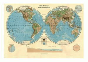 Carte bathy-orographique du monde, vers 1920 - Unbekannt