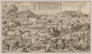 Bataille à Tunggushi Luke : des Scènes de bataille de la répression des rébellions..., vers 1765-1774 - Unbekannt