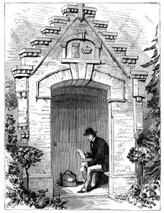 Benjamin Disraeli 1804-1881 lisant des lettres dans le porche de Hughenden Lodge, 19ème siècle