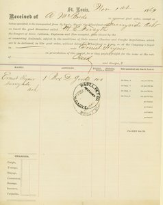 Connaissement, bateau à vapeur M[ary] E. Forsyth, Sunnyside, Arkansas, 1er novembre 1864 - Unbekannt