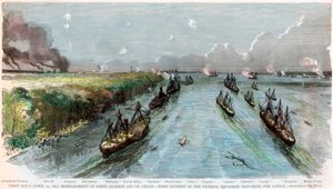 Bombardement des forts Jackson et St Philip, Louisiane, guerre civile américaine, avril 1862