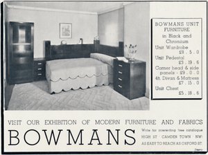 Bowmans - Visitez notre exposition de meubles et tissus modernes, 1935