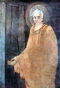 Bouddha en mendiant dans des robes safran
