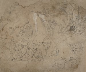 Construction du pont vers Lanka, vers 1800