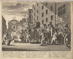 Brûler les Rumps à Temple Bar Planche 11 : Illustrations de Hudibras de Samuel Butler, 1725-30