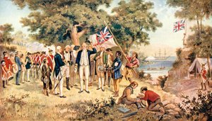 Le capitaine James Cook prenant possession de la Nouvelle-Galles du Sud au nom de la couronne britannique, 1770 - Unbekannt