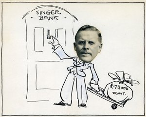 Caricature du directeur général William E Bullock, Singer & Company Ltd