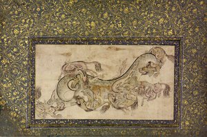 Chilins créatures chimériques chinoises combattant un dragon