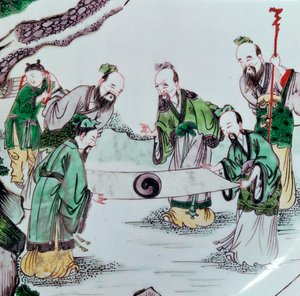 Plat chinois montrant une scène de divination, 17ème siècle