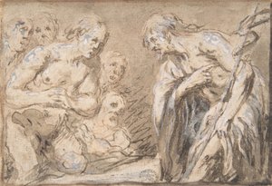 Le Christ aux limbes Recto, Saint avec chapelet Verso, 17ème siècle