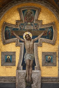 Église du Sauveur sur le Sang Versé ou Église de la Résurrection ; Façade Mosaïque ; La Crucifixion ; Saint-Pétersbourg, Russie