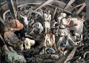 Mineurs de charbon piégés sous terre par un effondrement de toit, Mines de Courrières, Pas-de-Calais, France, 1906