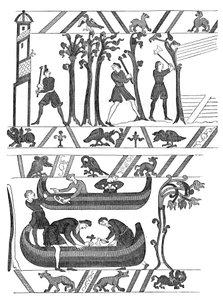 Construction des bateaux pour Guillaume Ier, Tapisserie de Bayeux, vers 1070, 1870