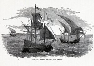 La flotte de Cortez en route pour le Mexique, 1882