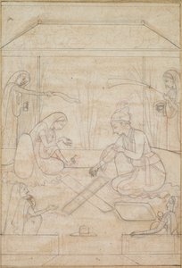 Couple jouant au Chaupar sur une terrasse, vers 1790-1800